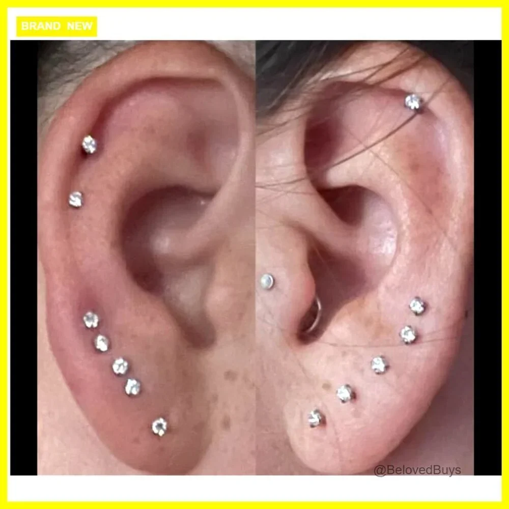 10 Pairs Surgical Steel Hypoallergenic Stud Earrings, CZ Set